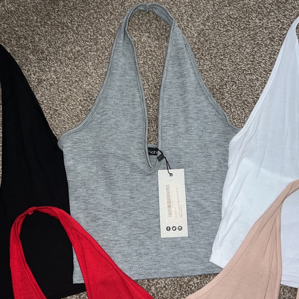 Boohoo Halter Top Bundle White Black Red Grey Gray Nude Beige Small Medium Hot - Picture 3 of 6